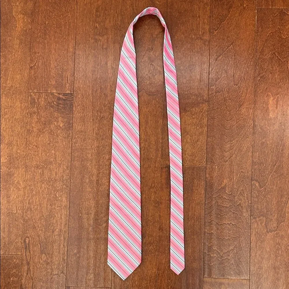 Hickey Freeman Pink Striped Men's Tie, 100% Silk, Office to Special Occasion